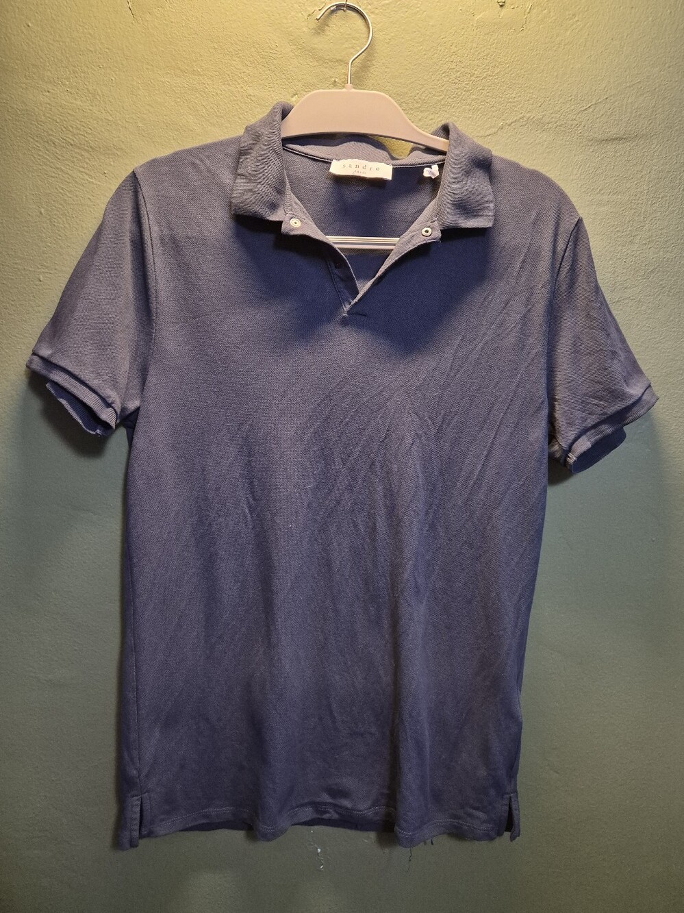 Sandro Paris Blue Cotton Polo Shirt Men's Size 1 (Small) Snap Placket Luxury